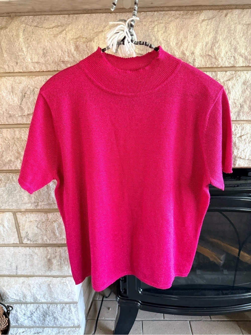 *5 for $45* Sag Harbor Fuchsia Metallic Fuchsia Knit Mock Neck Top